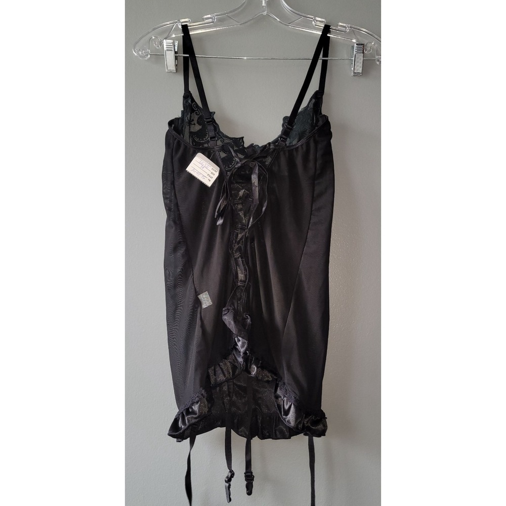 Women's Back Lace Up Medium Black Teddy Corset Bustier Lingerie G-String SL2614 - Picture 7 of 8